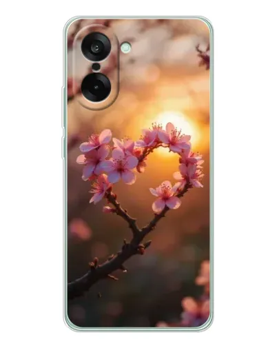 Чехол для OnePlus Nord CE 5 с картинкой «Розовый цвет сердце на фоне заката»