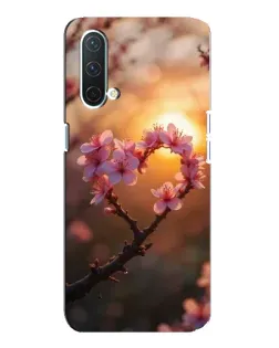 Чохол для OnePlus Nord CE 5G з картинкою «Рожевий цвіт  сердечко на тлі заходу»