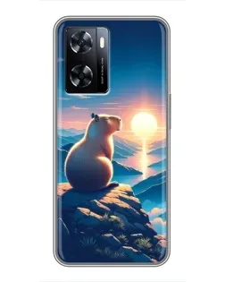 Чехол для OnePlus Nord N20 SE с картинкой «Закат солнца с капибарой»