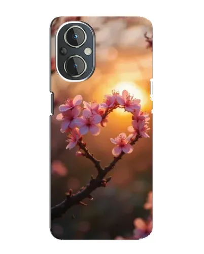 Чехол для OnePlus Nord N20 с картинкой «Розовый цвет сердце на фоне заката»