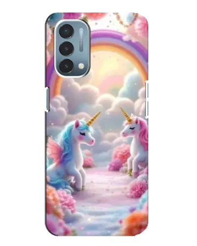 Чехол для OnePlus Nord N200 5G (DE211) с картинкой «Радуга и единороги»