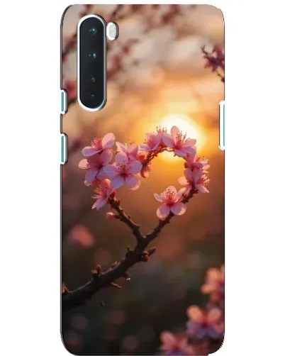 Чохол для OnePlus Nord з картинкою «Рожевий цвіт  сердечко на тлі заходу»