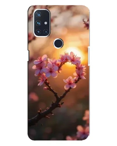 Чехол для OnePlus Nord 10 5G с картинкой «Розовый цвет сердце на фоне заката»