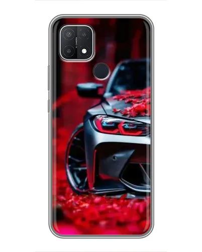Чехол для OPPO A15 с картинкой «Спортивная BMW и цветы»