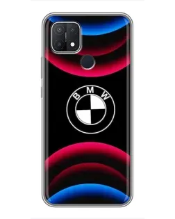 Чехол для OPPO A15 с картинкой «Логотип BMW и неоновые дуги»