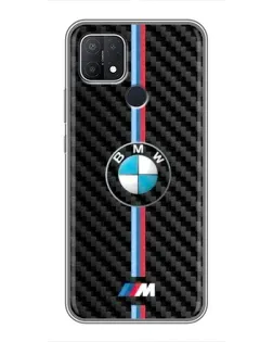 Чехол для OPPO A15 с картинкой «Эмблема BMW и карбон»