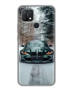 Чехол для OPPO A15 с картинкой «BMW в зимнем лесу»