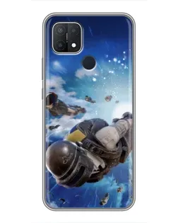 Чехол для OPPO A15 с картинкой «Десант PUBG — прыжок»
