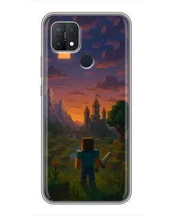 Чехол для OPPO A15 с картинкой «Стив у башни» Чехол для OPPO A15 с картинкой «Стив у башни»