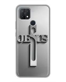 Чехол для OPPO A15 с картинкой «Металлический крест Jesus»