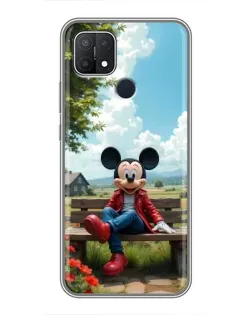 Чехол для OPPO A15 с картинкой «Микки на скамейке»