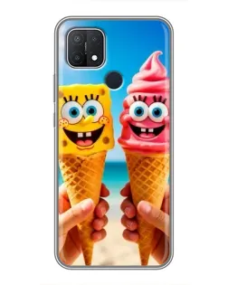 Чехол для OPPO A15 с картинкой «Спанч Боб мороженое»