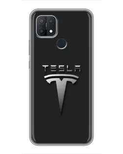 Чехол для OPPO A15 с картинкой «Стальной логотип Tesla»