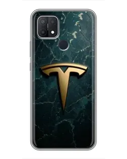 Чехол для OPPO A15 с картинкой «Мраморная Tesla Gold»