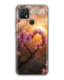 Чехол для OPPO A15 с картинкой «Розовый цвет сердце на фоне заката» Чехол для OPPO A15 с картинкой «Розовый цвет сердце на фоне заката»