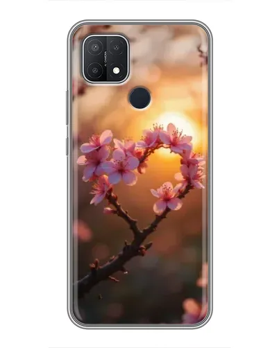 Чехол для OPPO A15 с картинкой «Розовый цвет сердце на фоне заката»