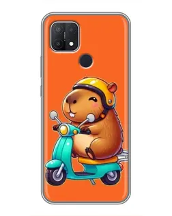 Чехол для OPPO A15 с картинкой «Капибара на скутере»