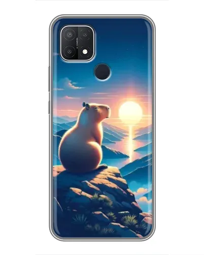 Чехол для OPPO A15 с картинкой «Закат солнца с капибарой»
