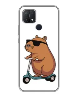 Чехол для OPPO A15 с картинкой «Капибара на самокате»