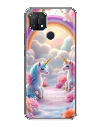 Чехол для OPPO A15s с картинкой «Радуга и единороги»