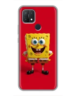Чехол для OPPO A15s с картинкой «Спанч Боб на красном»