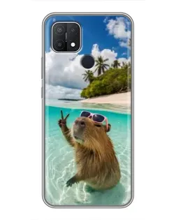 Чехол для OPPO A15s с картинкой «Капибара на море»
