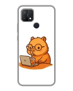 Чехол для OPPO A15s с картинкой «Капибара с ноутбуком»