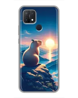 Чехол для OPPO A15s с картинкой «Закат солнца с капибарой»