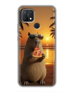 Чехол для OPPO A15s с картинкой «Капибара с пиццей»