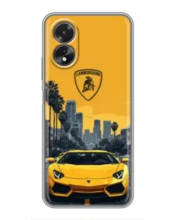 Чехол для OPPO A17 с картинкой «Желтый Lamborghini город»