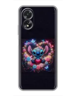 Чехол для OPPO A17 с картинкой «Stitch в цветах» Чехол для OPPO A17 с картинкой «Stitch в цветах»