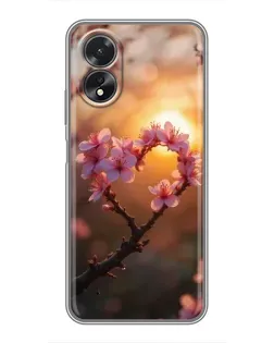 Чехол для OPPO A17 с картинкой «Розовый цвет сердце на фоне заката» Чехол для OPPO A17 с картинкой «Розовый цвет сердце на фоне заката»