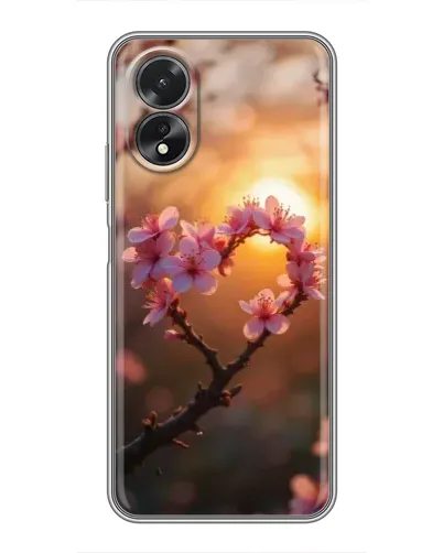 Чехол для OPPO A17 с картинкой «Розовый цвет сердце на фоне заката»