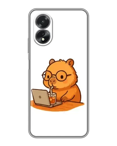 Чехол для OPPO A17 с картинкой «Капибара с ноутбуком»