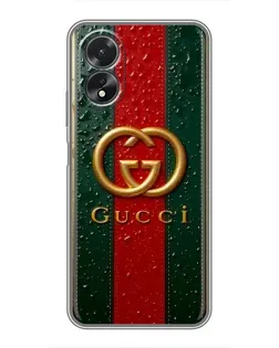 Чохол для OPPO A18 з картинкою «Gucci — фірмова смуга та золото»