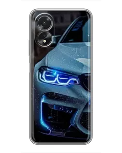 Чохол для OPPO A18 з картинкою «Погляд BMW з синіми фарами» Чохол для OPPO A18 з картинкою «Погляд BMW з синіми фарами»