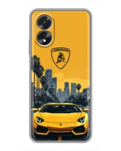 Чехол для OPPO A18 с картинкой «Желтый Lamborghini город»