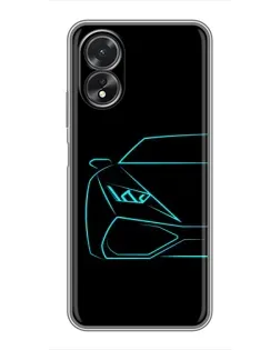 Чехол для OPPO A18 с картинкой «Голубой силуэт Lamborghini»