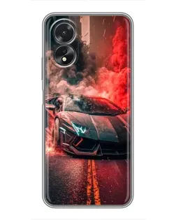 Чехол для OPPO A18 с картинкой «Lamborghini красный дым»