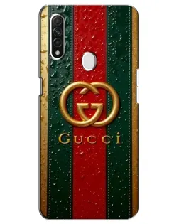 Чехол для OPPO A31 с картинкой «Gucci — фирменная полоса и золото»