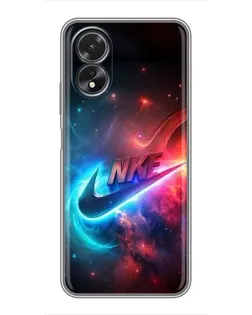 Чехол для OPPO A38 с картинкой «Огненный логотип Nike»