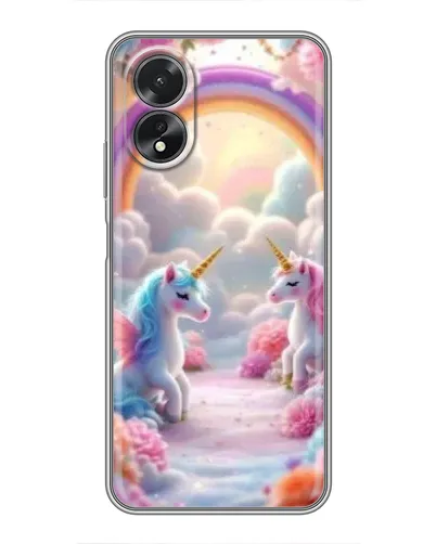 Чехол для OPPO A38 с картинкой «Радуга и единороги»