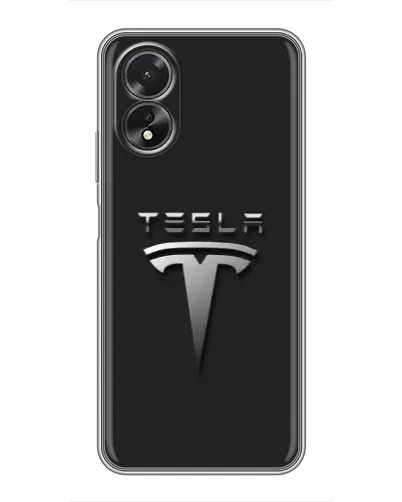 Чохол для OPPO A38 з картинкою «Сталевий логотип Tesla»