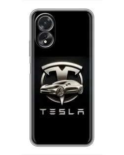 Чехол для OPPO A38 с картинкой «Tesla — серебристое авто»