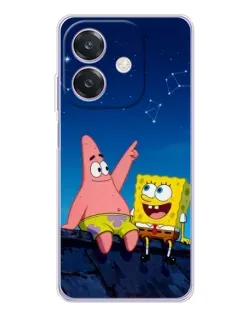 Чехол для OPPO A3x с картинкой «Губка Боб и Патрик ночью»