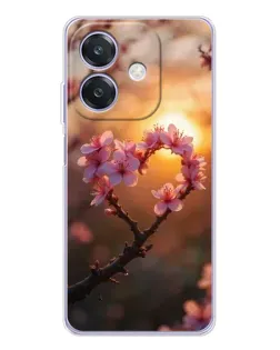 Чохол для OPPO A3x з картинкою «Рожевий цвіт  сердечко на тлі заходу»
