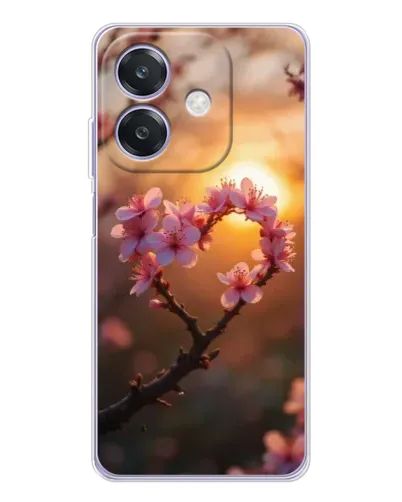 Чохол для OPPO A3x з картинкою «Рожевий цвіт  сердечко на тлі заходу»