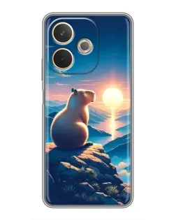 Чехол для OPPO A5 Pro с картинкой «Закат солнца с капибарой»