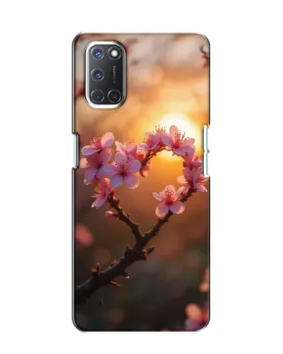 Чохол для OPPO A52 з картинкою «Рожевий цвіт  сердечко на тлі заходу»