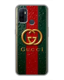 Чохол для OPPO A53 з картинкою «Gucci — фірмова смуга та золото»